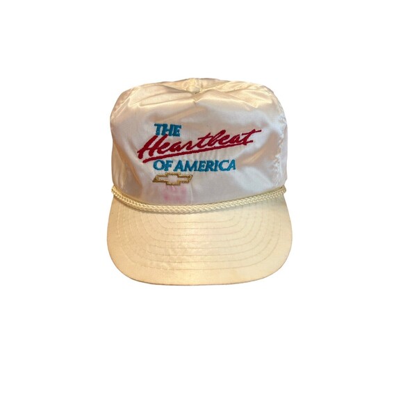 VTG The Heartbeat of America Embroidered Rope Nylon Slideback Men White Hat RARE - Picture 5 of 12